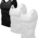 Odoland 3 Pack Men Compression Shirt Body Shapewear Base Layer Tummy Shaper Vest Tank Top (White, XXXL)