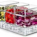 Hudgan Large Taco Bar Serving Set for Party with 3 Separate Containers, Mimosa Bar Accessories with Lids, Chilled Condiment Caddy Organizer for Salad, Fruit, Party Garnish