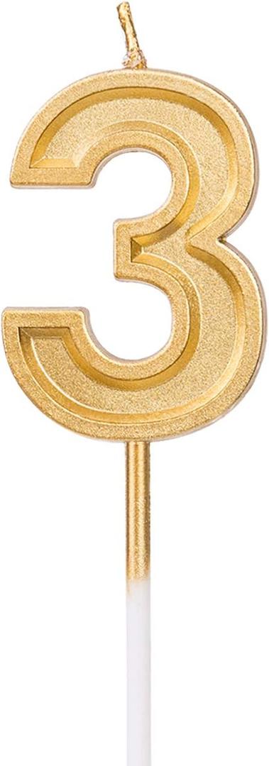 Luter Gold Glitter Happy Birthday Cake Candles Number Candles Number 3 Birthday Candle Cake Topper Decoration for Party Kids Adults