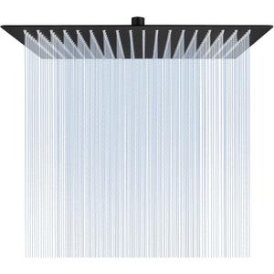 16 Inch Square Rain Shower Head, 304 Stainless Steel, Ultra Thin High Pressure Bathroom Rainfall Showerhead (Matte Black) (324 Jets)