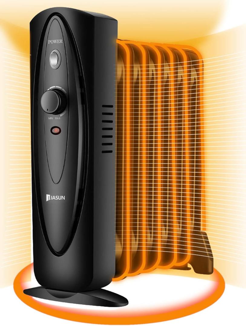 JASUN Oil Filled Radiator Heater, Adjustable Thermostat, Portable Space heater, Quiet Heater with Tip-over & Overheating Functions (Black)