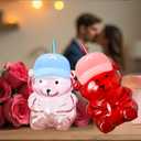 ZAGEVIVIN Holiday Bear Glass Tumbler with Straw, Borosilicate Glass Drinking Mugs with Love Straw, Pink and Red Valentine's Day Gift Box, Coffee Tea Candy jar (Pink, 16oz)