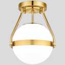 Lakumu Globe Semi Flush Mount Ceiling Light, Mid Century Ceiling Lamp with Milky White Glass Shade, Industrial Brushed Gold Ceiling Light for Living Room Hallway Kitchen Island Dining Room(Bulb Incl.)