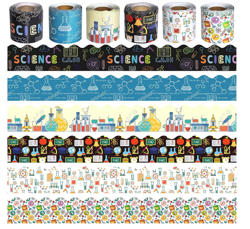 6 Rolls 196.8 Ft Decorative Science Bulletin Board Borders Set – Colorful Classroom Trim – Science Theme for Teachers, Schools & Office Decor -Perfect for Birthday, Back to School Theme