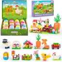 Easter Gifts Building Set for Kids -12-in-1 Happy Farm Village Building Toy with Prefilled Eggs, Easter Basket Stuffer & Decorations for Boys & Girls 6+, with Farm Animals, Hen & Carrot House