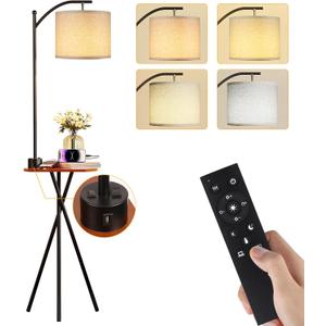 ROTTOGOON Floor Lamp with Table, End Table Lamp with Remote Control and Charging Station(USB A & Type-C & AC Port), 4 Color Temperatures, Floor Lamps for Living Room, Bedroom and Home Office,Black