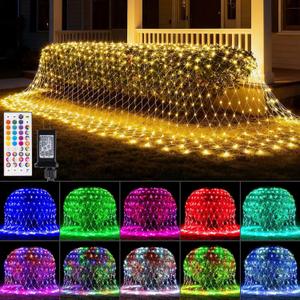 LitHome 204 LED Christmas Net Lights Outdoor, 9.8ft x 6.6ft Color Changing Christmas Net Lights with Remote, 35 Colors 9 Modes Connectable RGB Mesh Light Plug in for Bushes, Xmas, Easter, Garden Decor (Red, Green, Blue)
