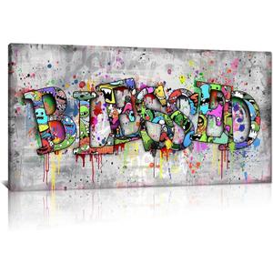 Kalormore Inspirational Blessed Canvas Wall Art Motivational Family Prints Signs Framed Graffiti Artwork Decoration for Bedroom Living Room