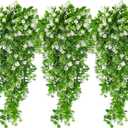 SJL Artificial Hanging Plants Fake Vine Faux Greenery Outdoor UV Resistant Plastic Plants Artificial Plant Outdoors Fake Hanging Vine for Indoor Outdoor Home Garden Wedding Party Decor (White)