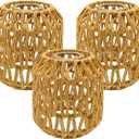 3-Pack Boho Rattan Lamp Shades - Handwoven Natural Wicker Lampshades for Pendant Lights, Chandeliers, Wall Sconces, Floor & Table Lamps Vintage Farmhouse Home Decor