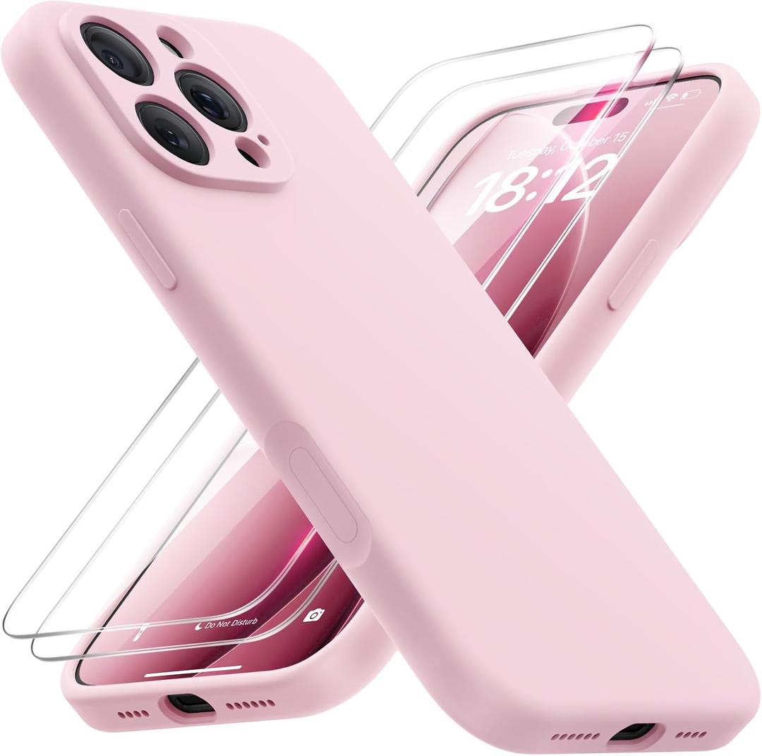 FlyReal Magnetic for iPhone 16 Pro Max Case, Compatible with MagSafe, (Integrated Silicone Camera Control Button & Camera Protection) +Screen Protectors, Microfiber Lining Case 6.9", Chalk Pink