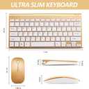 Wireless Keyboard and Mouse Combo, Compact Quiet Wireless Keyboard and Mouse Set 2.4G Ultra-Thin Sleek Design for Windows, Computer, Desktop, PC, Notebook, Laptop (GHKM03 Gold 01)