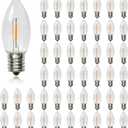 MYEMITTING Waterproof C9 Replacement LED Light Bulbs 0.6W Equivalent to 7W, White Warm 2200K Outdoor String Lights E17 Base LED Light Bulbs, Clear Plastic, 50 Pack