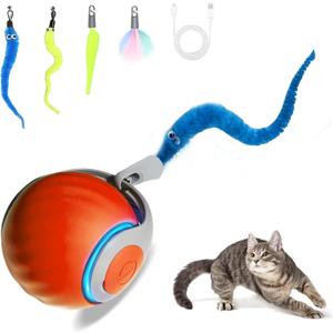 2025 New Upgrade Speedy Tail Cat Toy, Smart Interactive Pet Toys Comes with 4 Tails, Reinforced Version of The Cat Toys Balls, Two Speed Adjustment (Orange)