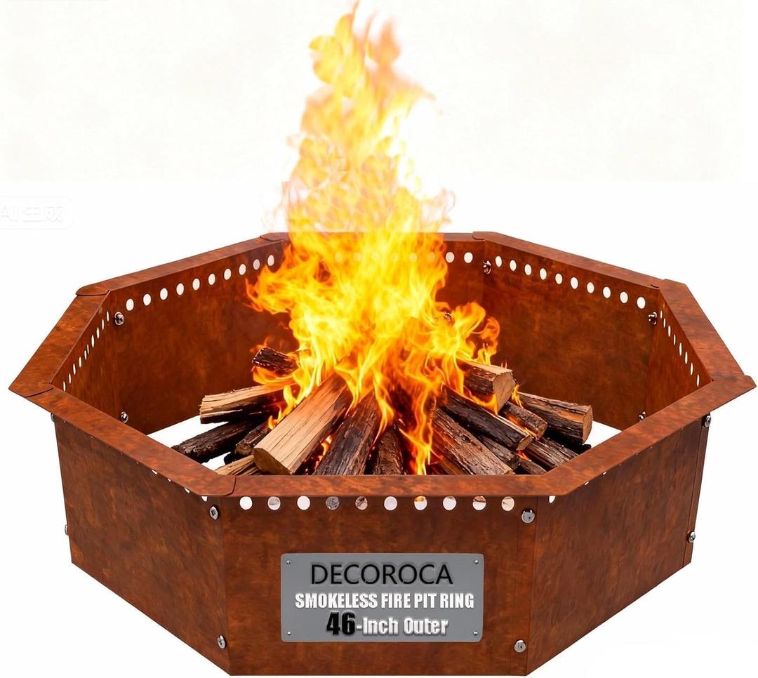 Heavy Duty Smokeless Fire Ring 46 inch Outer/42 inch Inner Large Detachable & Portable Corten Steel Fire Pit Ring for Outdoor Camping & Bonfires DECOROCA