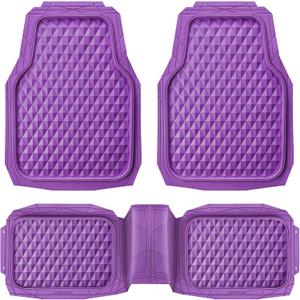 CAR PASS Heavy Duty Rubber Car Mats, Deep Dish All-Weather Floor Mat for Car Full Set Durable Anti-Slip 3D Rhombus Waterproof Trim to Fit Liner Universal Fit Automotive,Sedan,SUV,Truck, 3 Pcs Purple