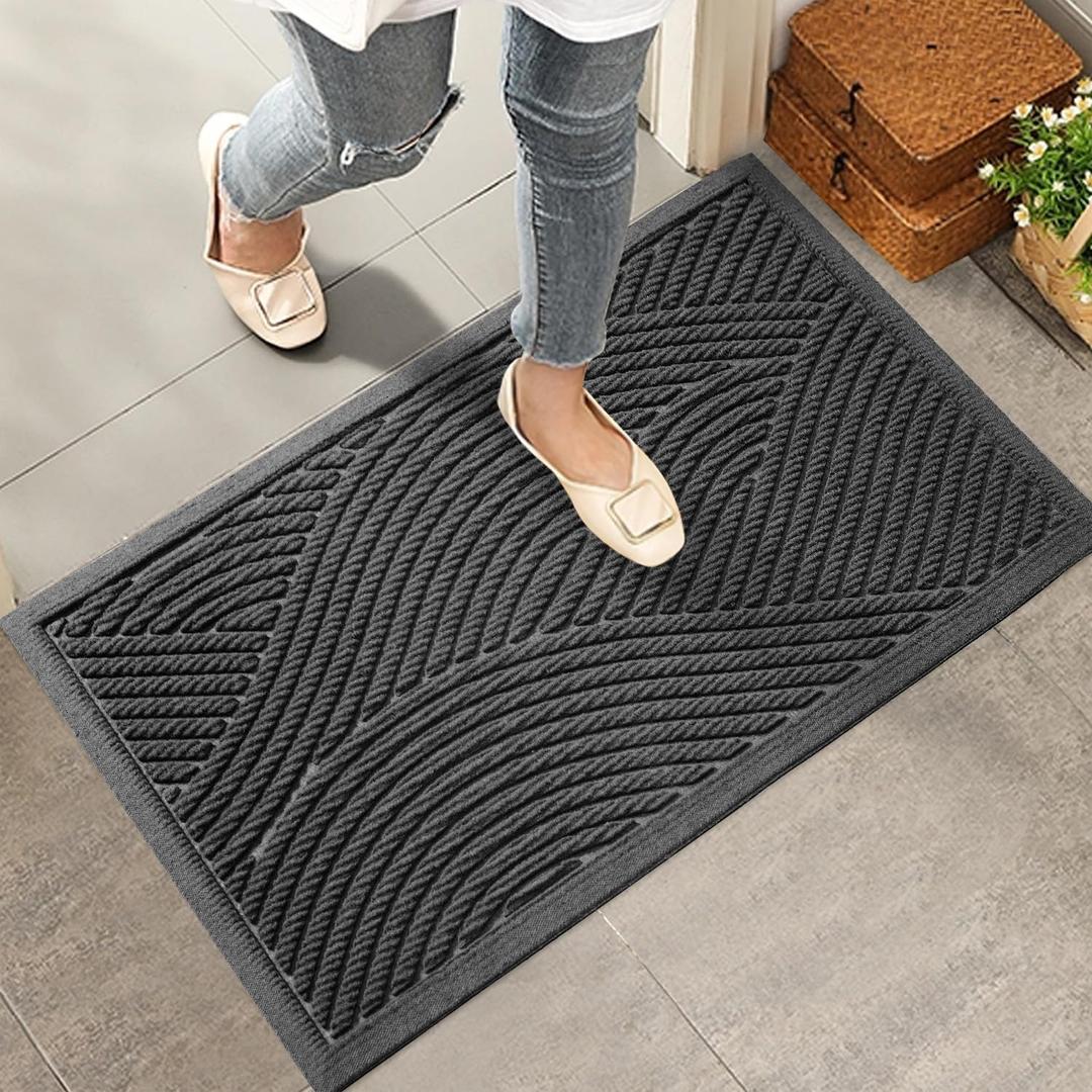 Sturdy Front Door Mat, Absorbent Muddy Dirt Resist Welcome Door Mats Outdoor Indoor, Stain and Fade Resistant, Non-Slip Backing Entry Mat Low Profile Doormat for Entryway, 3624, Grey