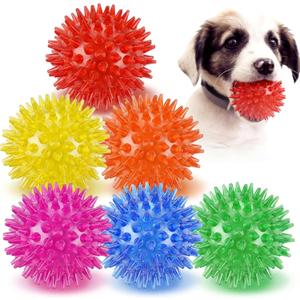 6 Pack Squeaky Spiky Dog Balls, Puppy Chew Toys for Teething, Food-Grade TPR Rubber Durable, Interactive Fetch Floating Dog Pool Ball Toy for Chewers for Small Medium (Small)