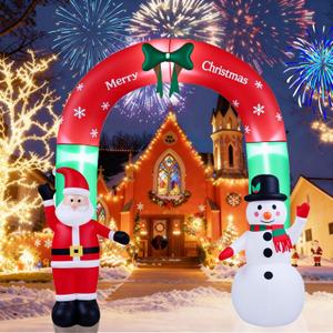 8FT Christmas Inflatables Outdoor Decorations,Inflatable Santa Claus and Snowman Arch Build-in LED Light-Christmas Blow Up Yard Decorations for Indoor/Outdoor Holiday Garden Lawn Yard Patio