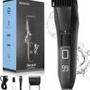 Beard Trimmer for Men, 20 Length Adjustable, Cordless Waterproof Clippers, Stainless Steel T-Blade for Precision Facial Hair Trimming with 2 Guide Combs, Travel Lock, LED Display (Black)