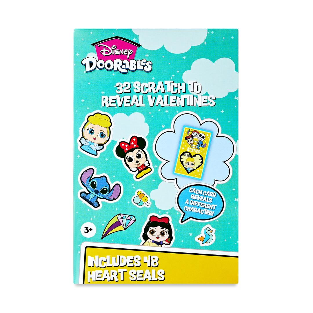 Disney Doorables Valentine Exchange Cards, Scratch to Reveal Message, Paper, 32 Count, Pack of 2