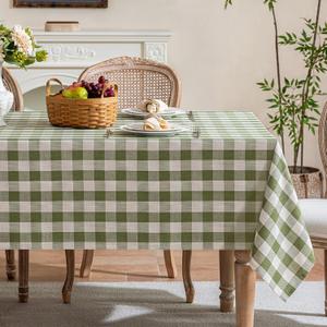 Spring Gingham Tablecloth Rectangle Table Cotton Linen Fabric Picnic Checkered Table Cloth Farmhouse Washable Wrinkle Free Buffalo Plaid Table Cover for Outdoor Birthday Party, Green, 60x75