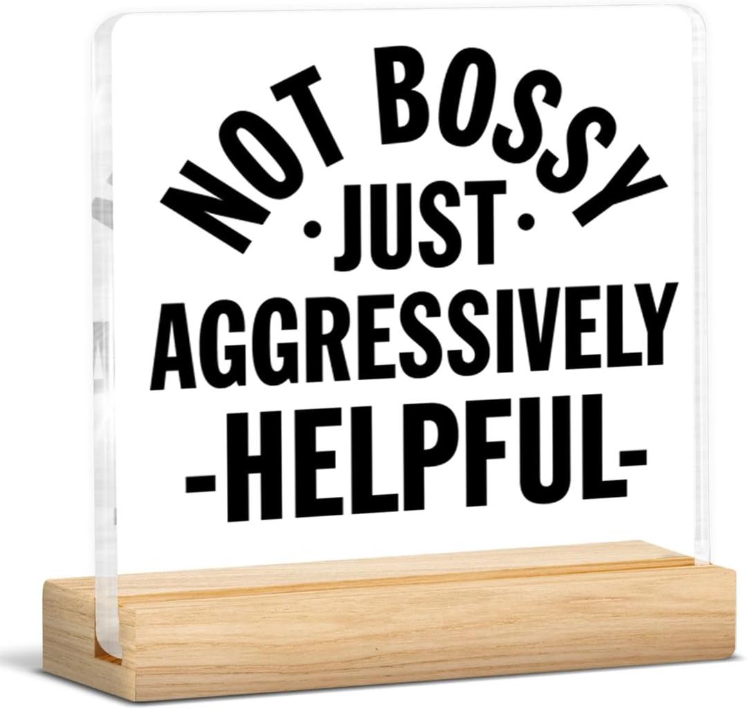 Funny Boss Office Desk Decor Sign, Humor Office Gifts for Boss Leader Coworkers, I'm Aggressively Helpful Clear Desk Sign Cubicle Decor 4x4 Inch
