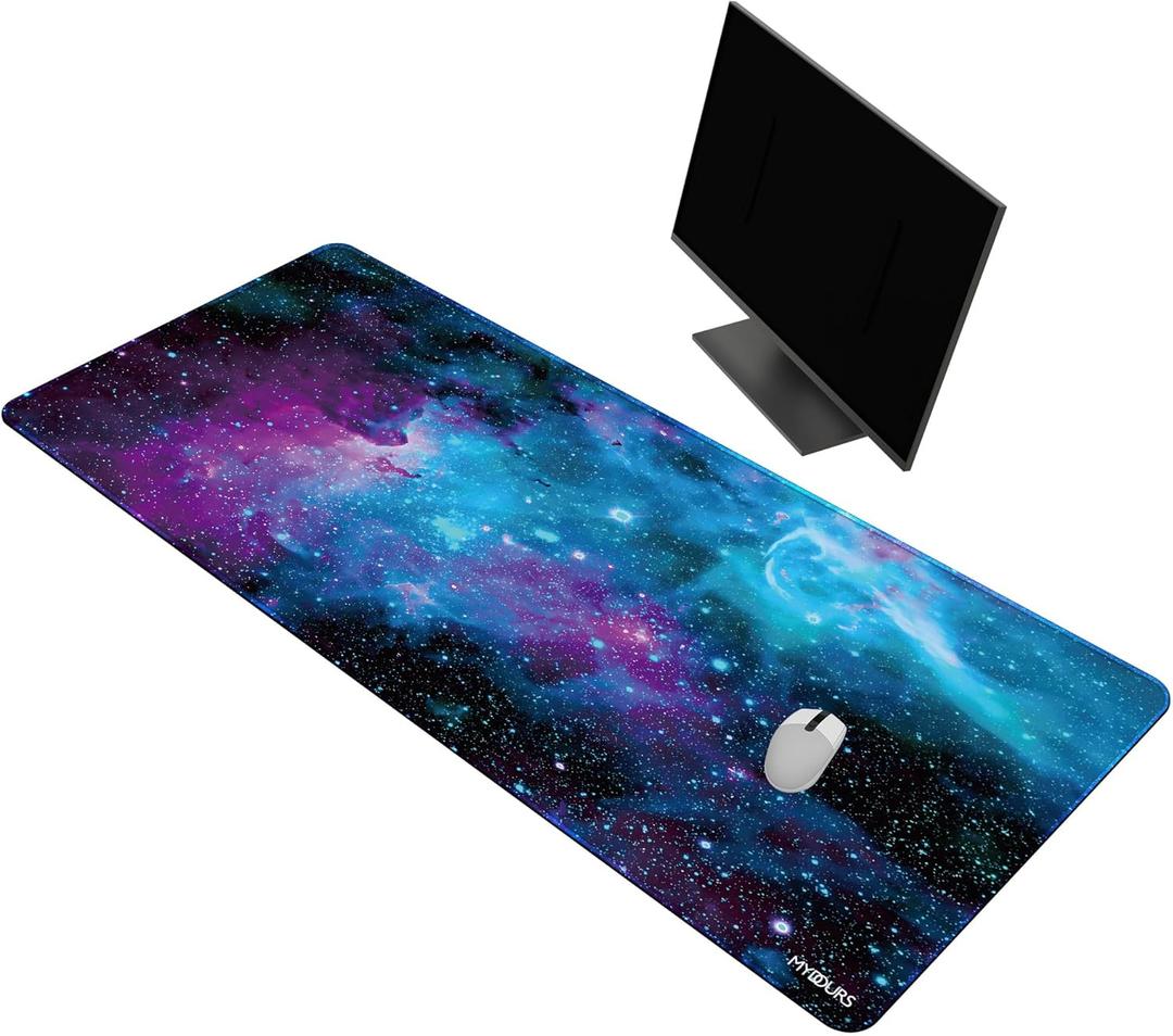 Mydours 55 x 24 inches Gaming Mouse Pad, Extra Large XXL Full Desk Pad, Smooth Fabric & Non-Slip Rubber Mouse Mat, Extended Desk Mat for Gaming, Office and Working (Universe) (55.1" x 23.6")