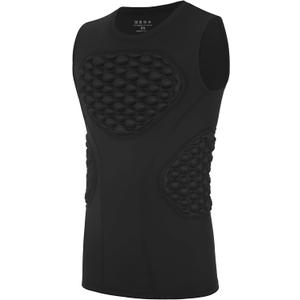 Poekuao Youth Football Baseball Padded Compression Shirt Boys Chest Protector Kids Heart Sternum Rib Guard for Softball Lacrosse Black XL