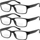 Yogo Vision Bifocal Reading Glasses for Men and Women Rectangle MultiFocal Readers with Spring Hinges Retro Design Black 2.5 (Pack of 3)