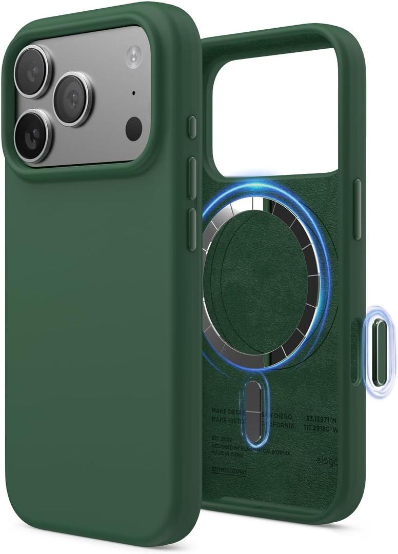 elago for iPhone 17 Pro Case, Premium Magnetic Silicone Case, Compatible with MagSafe, Liquid Silicone Material, Protective Cover, Shockproof, Slim Phone, 6.3 inch (Alpine Green)