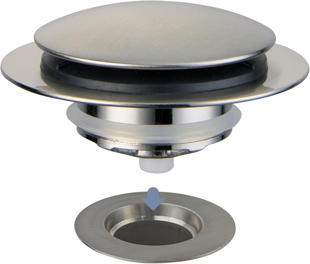 Brushed Bathtub Drain Stopper, Universal Pop Up Bath Drain, Hidrop Tip Toe Tub Drain Stopper, Conversion Kit Assembly, Replaces Lift and Turn, Tip-Toe and Trip Lever drains for Tub, EZ Install (Brushed)