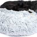 Barkbox Dog Bed, 2-in-1 Memory Foam Donut Cuddler Dog and Cat Bed, Calming Orthopedic Joint Relief Fur Crate Lounger for Pets, Machine Washable + Removable Cover, Waterproof Lining, Includes Toy (Large, Grey)