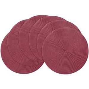 Floroom 15 Inch Round Braided Placemats Set of 6, Washable Heat Resistant Cotton Polyester Circle Place Mats for Kitchen Dining Table - Burgundy