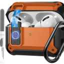 Olytop for Airpods Pro 3 Case with Magnetic Automatic Lock, Rugged Apple Airpods Pro 3rd Generation Cover 2025, Armor Shockproof iPod Pro3 Gen Protective Shell with Carabiner&Cleaner kit, Black/Orange