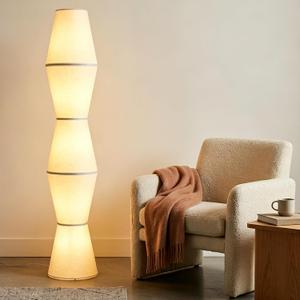 Modern Trapezoid Floor Lamps for Living Room, LED Floor Lamp with Fabric Shade, Mid Century Standing Lamp Beige Tall Lamp for Bedroom, Corner Floor Lamp Reading for Office, Column Light Stand Up Lamp