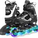 MammyGol Adjustable Inline Skates for Kids Boys Girls Youth Beginner with Light up Wheels Ages 4-16 (Small - Little Kid (10-13US), Black)