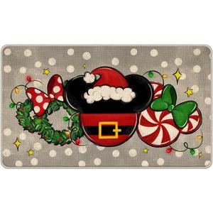 Christmas Gray Decorative Front Door Mat, Xmas Peppermint Candy Wreath Polka Dot Doormat Indoor Outdoor Non-Slip Floor Entryway Rug, Winter Holiday Home Kitchen Decoration 17x29 Inch (Grey)