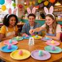 Easter Party Game Set, Includes 10 Plates 10 Easter Eggs 1 Paper Cups and 5 Rope for Family Adult Spring Party Office Games Easter Birthday Gathering Party Supplies
