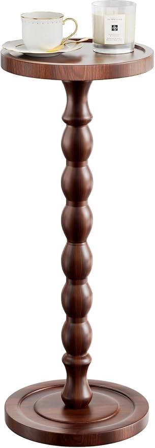 COVLON Pedestal Side Table, Drink Table, Small Round Martini Table for Living Room, Dorm, Home Office and Bedroom, Brown, 10.25"L x 10.25"W x 23.75"H