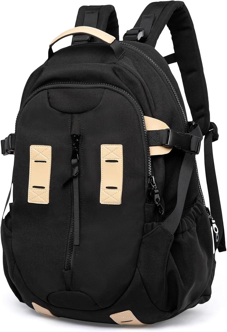 Casual Backpack for Men Women with 15.6 Inch Laptop Compartment, Waterproof Daypack Backpack for College Travel Work Daily Use, Black, 20L