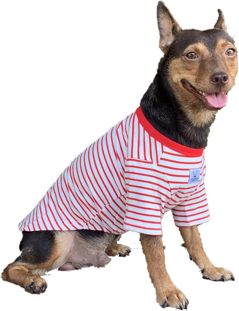 YQYS Pet T-Shirts Thick Striped Cotton Tee Shirt for Small Dogs and Cats Puppy Clothes Apparel Clothing for Teacup Chihuahua Yorkie Poodle Red White Small
