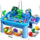JUKUDAHU Water Table Play Sink Toy for Kids 2 3 4 5 6 Years Old - Outdoor Kitchen with Running Water, Fishing Games, Toddler Water Play Table for Kids Ages 3-8, Beach Outdoor Toys, Summer Gifts, Blue Electrical Water Table