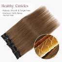 Elailite Clip in Hair Extensions Real Human Hair 6PCS Lace Weft Remy Hairpieces for Women Adding Volume 16 Inch Medium Brown