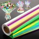 Seajan 32 in x 200 ft Iridescent Cellophane Wrap Roll, Rainbow Wrapping Paper Holographic Cellophane Wrap for Baskets Flower Bouquet DIY Treats Christmas Gifts Wrapping(Red and Golden Iridescence)