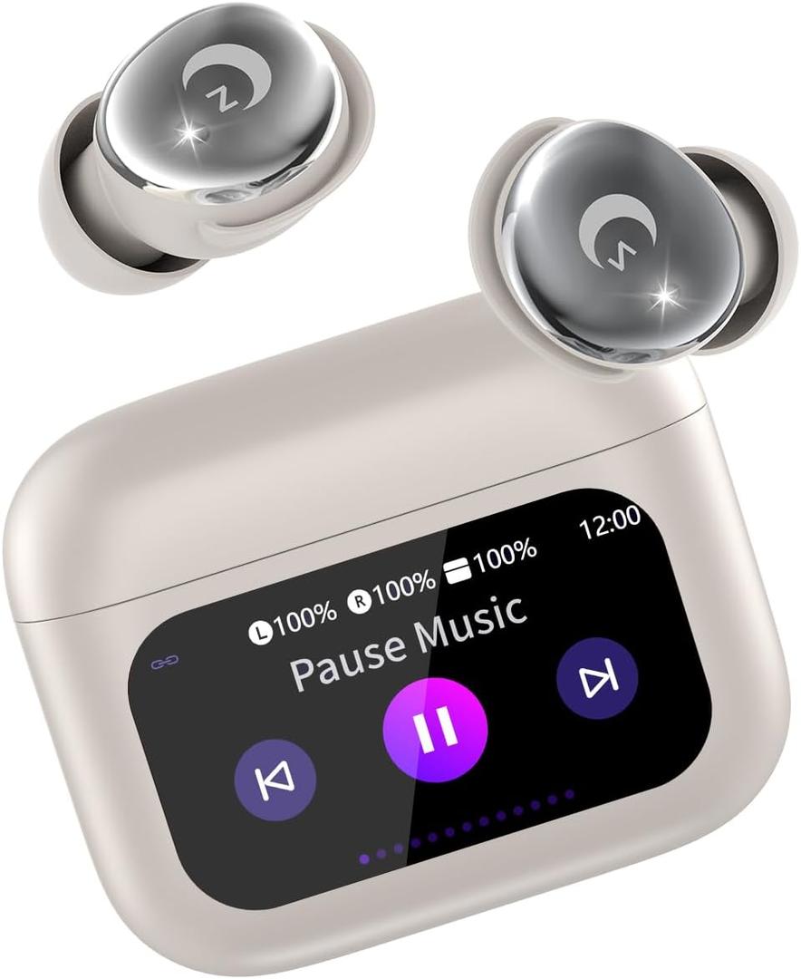 Beige Sleep Earbuds Bluetooth 5.4, 48H Smart Touch Screen in Ear Ear Buds, 2025 Mini Sleep Headphones Small Design for Side Sleepers, 5 EQ Modes, Clear Calls, IPX7 Waterproof in Ear Earphones (Bee White)