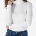 Women's Turtleneck Long Sleeve Shirts Slim Fitted Based Thermal Underwear Lightweight Active Shirt Fall Clothes 2025 (White, M)