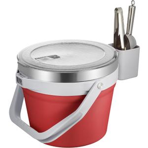 COKTIK 7L Vacuum Insulated Ice Bucket with Lid and Scoop& Tongs，Large capacity Stainless Steel Beverage Bucket for Cocktail, Champagne, Wine, Beer，Large Parties（Red Suit）