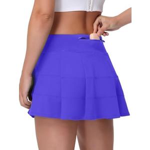 MCEDAR Women Tennis Skirt Mid Waisted Tiered Pleated Golf Skorts Athletic Skirt Inner Shorts with Pockets, XL