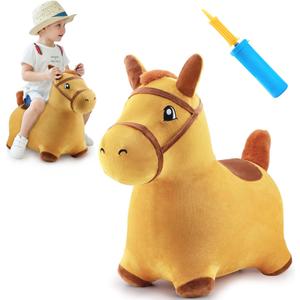 iPlay, iLearn Bouncy Pals Hopping Horse, Toddler Girl Boy Inflatable Bouncing Animal Hopper Toy, Outdoor Indoor Plush Ride on Bouncer, Baby Birthday Gift 18 Month 2 3 4 Year Old Kid - Horse